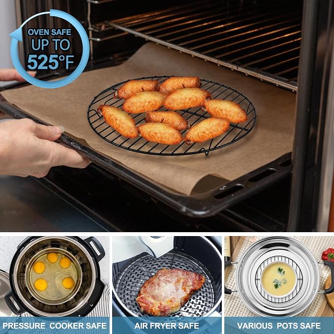 P&P CHEF Round Cooking Rack, Cooling Rack for Steamer, 7.5+9+10.5”, Black | 3 Pack Stainless Steel Baking Rack for Grilling Roasting, Fits Air Fryer, Canning Pot, Oven & Dishwasher Safe, Non-toxic