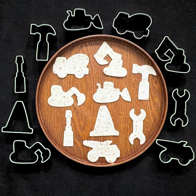 Construction Cookie Cutter Set-3 Inches-9 Piece- Excavator Digger Bulldozer Dump Truck Hammer Wrench Construction Tools Cutters Molds for Kids Construction Themed Party | Dishwasher-safe stainless steel cutters for cookies, fondant, sandwiches, constru...