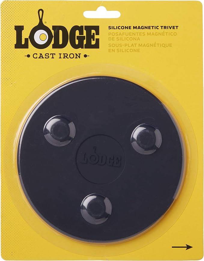 Lodge Dishwasher Safe Silicone Magnetic Trivet, 5 Inches, Black | Magnetic Silicone Trivet for Universal Use, Reusable Heat Protection Up to 450°, Black, Reusable Heat Protection