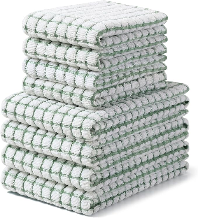Homaxy Kitchen Towels and Dishcloths Set, Set of 8, Grass Green | Cotton Terry Kitchen Dish Towels, Super Soft and Absorbent Dish Cloths, 16 x 25 and 12 x 12 Inches