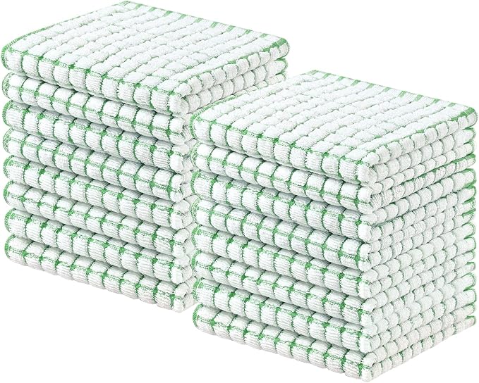 Homaxy 16 Pack Terry Kitchen Dish Cloths, 12"x12", Green | Super Soft and Absorbent Dish Rags, Quick Drying Reusable Dish Towels for Washing Dishes