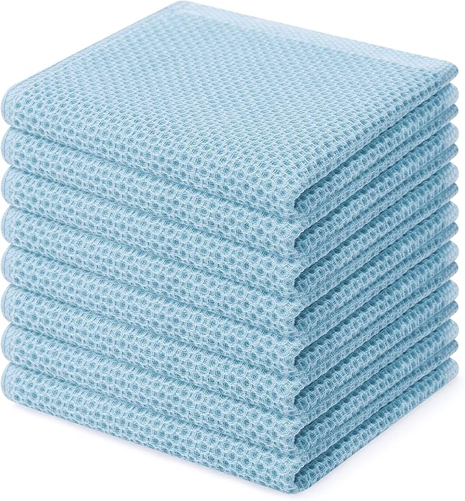 Homaxy 100% Cotton Waffle Weave Kitchen Dish Cloths 8-Pack, Sky Blue | 12 x 12 Inches, Ultra Soft Absorbent Dish Towels, Quick Drying Dish Rags with Hanging Loop