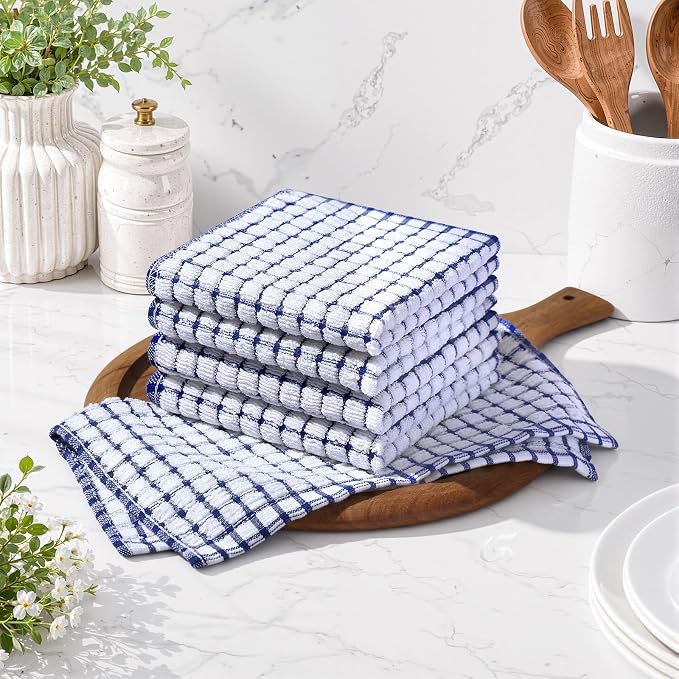 Homaxy 8 Pack Terry Kitchen Dish Cloths, 12"x12", Blue | Super Soft and Absorbent Dish Rags, Quick Drying Reusable Dish Towels for Washing Dishes