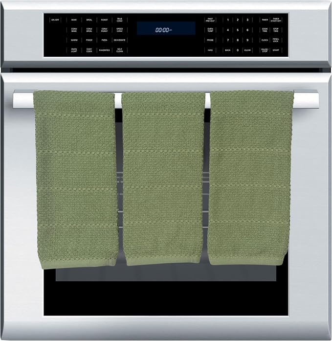 Dark Sage Green Kitchen Hand Dish Towels, Set of 3, 100% Cotton, 18" x 28" | Terry Loop Textured, Soft & Absorbent Cleaning Cloth, Quick Dry, Multipurpose for Everyday Use