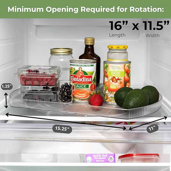 NOSTA Home Rotating Lazy Susan for Refrigerator - Square Lazy Susan - Rectangular Fridge Lazy Susan Organizer - 360° Rotating Storage - Medium Size (15x11)