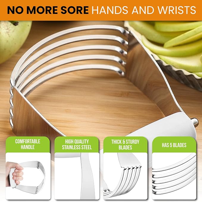 Spring Chef Medium Dough Blender Hand Tool - Durable Pastry Cutter - White | Heavy Duty Dough Mixer w/ Stainless Steel Blades, Professional Pastry Blender for Easy Mixing, Dishwasher Safe