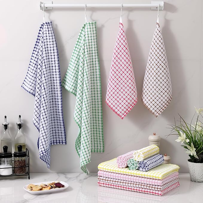 Homaxy Kitchen Towels and Dishcloths Set (16”x 25” and 12”x 12”, 12 Pack) | Cotton Terry Kitchen Dish Towels, Super Soft and Absorbent Dish Cloths, Black/Grey/Yellow/Green