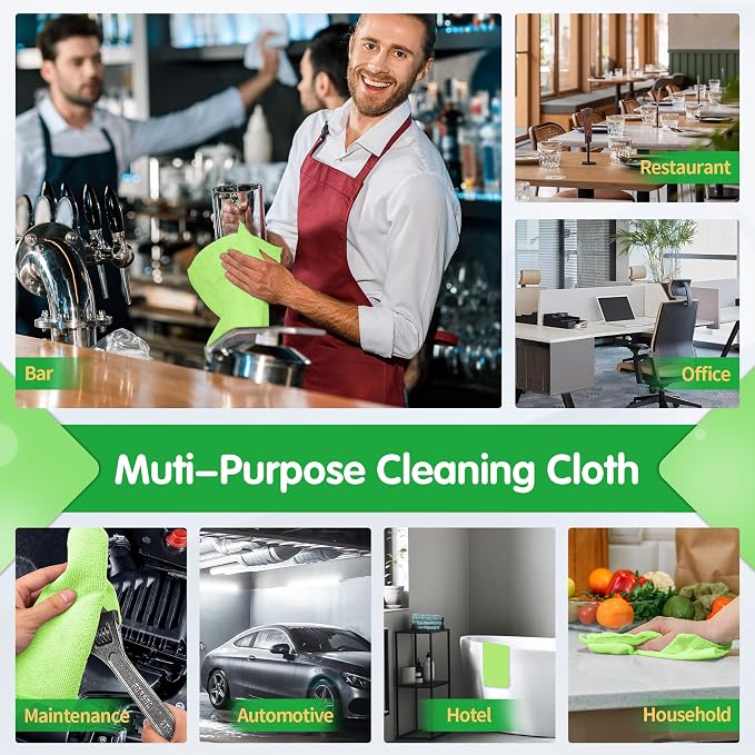 Sage Green Microfiber Cleaning Cloth -Pack of 12, Highly Absorbent Cleaning Rags, 16"X12" All Purpose Cleaning Towels for Housekeeping, Kitchen, Car, Lint Free and Reusable Microfiber Towels
