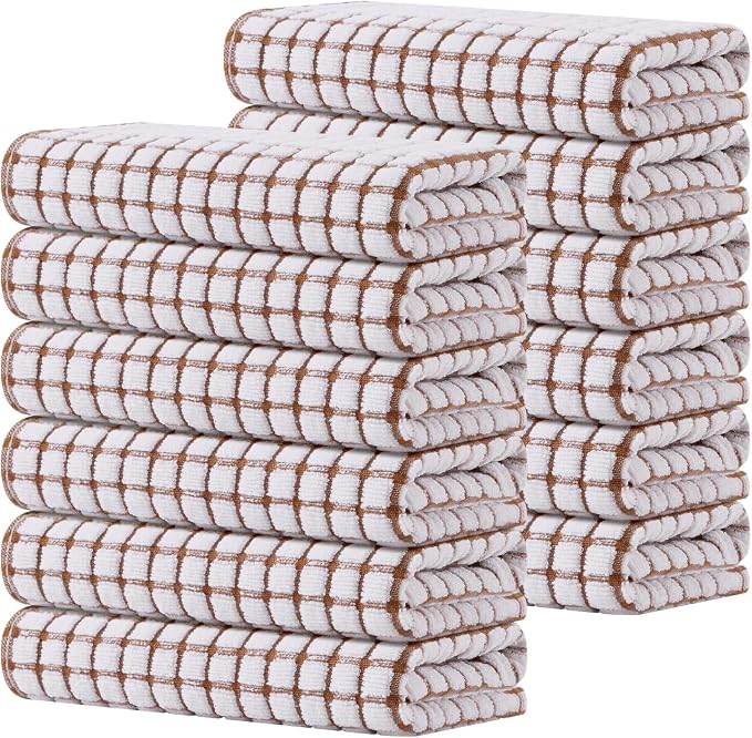 Kitinjoy Cotton 12 Pack Terry Kitchen Towels, Brown | 16 x 25 Inches Super Soft and Absorbent Dish Towels, Quick Drying hand towels for kitchen Drying