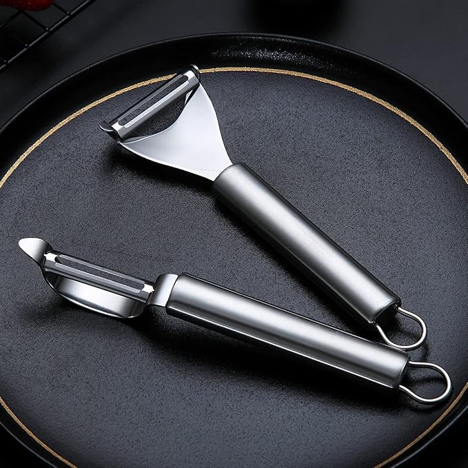 Kyraton Potato Vegetable Peeler, Stainless Steel Apple Fruit Veggie Peeler, Peelers for Kitchen Ergonomic Non Slip Handle Dishwasher Safe, Set of 2
