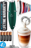 Zulay Kitchen Powerful Milk Frother Wand With Duracell Batteries - Ultra Fast Handheld Drink Mixer - Electric Whisk Foam Maker for Coffee, Lattes, Cappuccino & Matcha - Z1 Motor - Dark Green