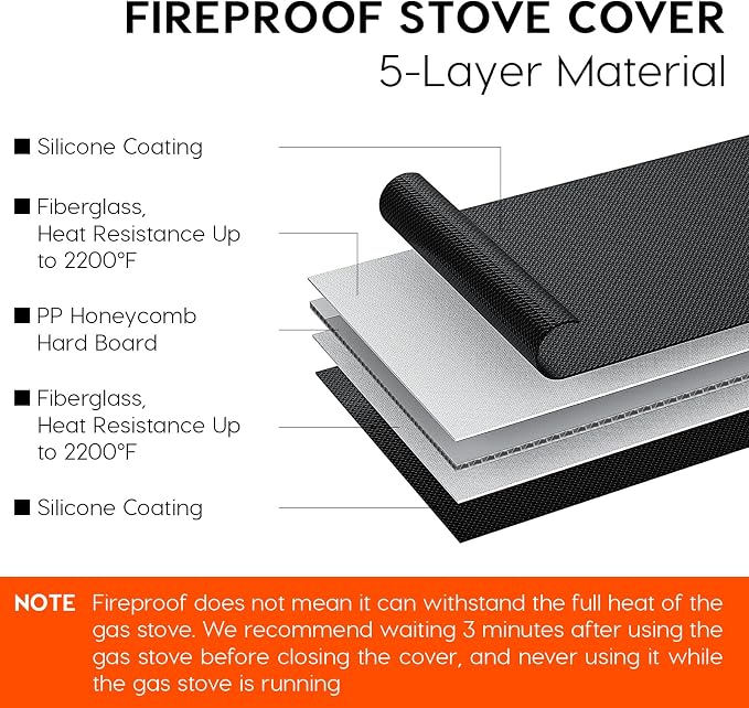 Fireproof Gas Stove Top Cover, 24" Heat-Resistant Gas Range Mat | Fireproof, Heat-Resistant Hard Board, Foldable, Durable & Easy-Clean, Oven Cooktop Protector