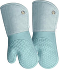 Professional Microwave Silicone Oven Mitts one Pair, Kitchen Mitten Set | Heat Resistant with 500 Degrees Oven Gloves Pot Holder for BBQ Cooking Baking (Light Blue)