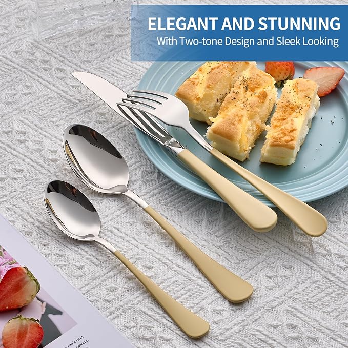 20-Piece Cream Color Silverware Set, 18/0 Stainless Steel Cream Color Handle Flatware Set, Service for 4,Modern Cutlery Set Includes Dinner Knives Forks Spoons,Mirror Polished,Dishwasher Safe