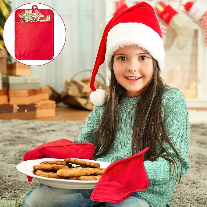R HORSE 6 Pack Christmas Red Green Pot Holders with Pockets, 7''x 9'' | Cotton Kitchen Hot Pads, Heat Resistant Oven Mitts, Non-Slip Potholder Terry Cloth, Ideal for Baking, Cooking, Christmas Gift