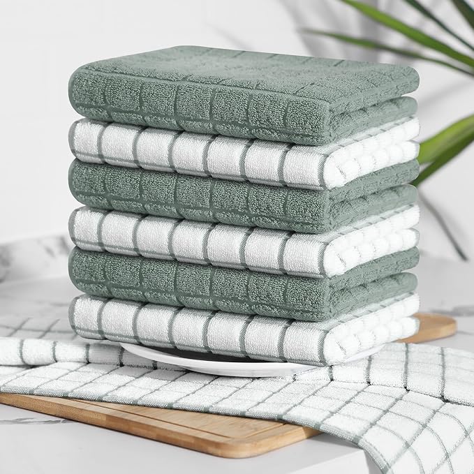 Homaxy Large Premium Cotton Kitchen Towels 16"x 28", 4 Pack, Sage Green | Natural Ring Spun 390 GSM Dish Towels, Super Absorbent Terry Kitchen Hand Towels, Soft Tea Towels with Hanging Loop