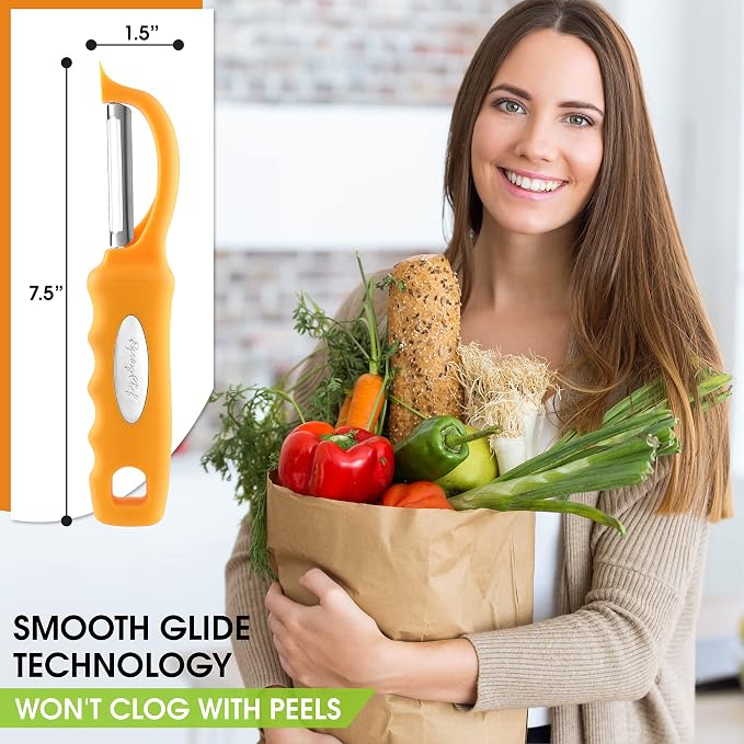 Spring Chef Swivel Potato Peeler with Soft Grip Handle, Set of 2, Mango | Premium Vegetable Peeler w/ Sharp Stainless Steel Blades, Multifunctional Food Peeler for Apple, Carrot, Cucumber, Fruit