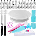 88 pcs Cake Decorating Kit with Cake Turntable - Includes 50 Disposable + 2 Reusable Piping Bags and Tips Set, 24 Icing Piping Tips, 2 Spatulas, 3 Icing Comb Scraper, Baking Supplies