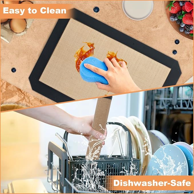 Silicone Baking Mat,Silicone Mat,2 Pack Reusable Non-Stick Baking Mat,Food Safe Silicone Mats for Baking, Oven Baking Sheet for Making Cookies, Macaroons, Bread,(16.5"L x11.6"W)