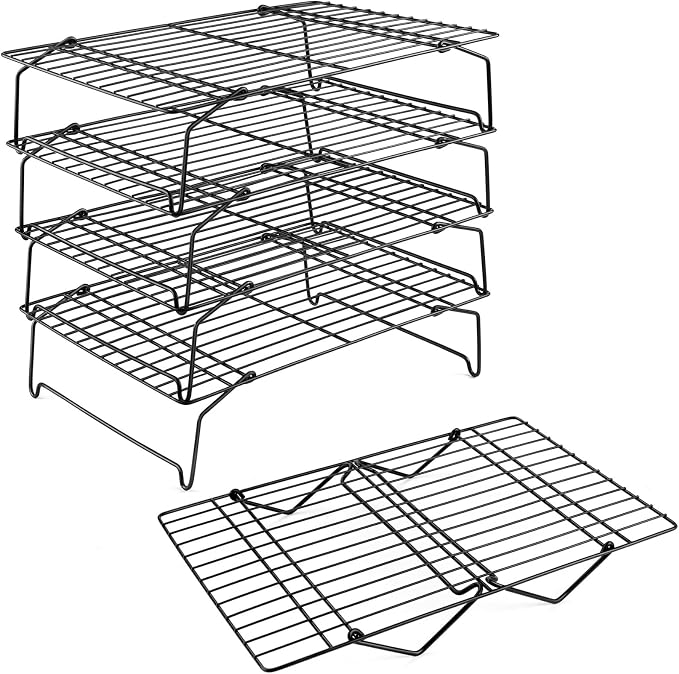 P&P CHEF 5-Tier Stainless Steel Cooling Rack, 15" x 10", Black | Stackable Baking Cooking Racks for Cooling Roasting Grilling, Collapsible & Heavy Duty, Oven Safe & Easy Clean