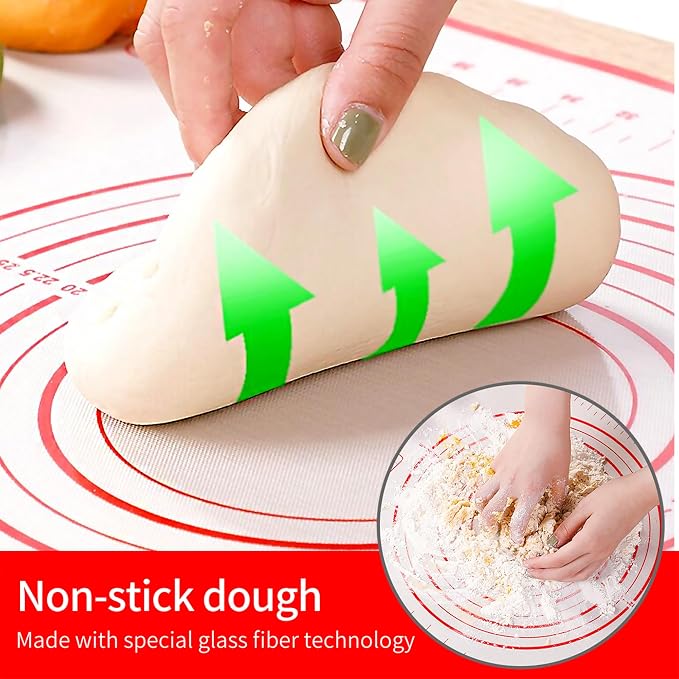 Silicone Baking Mat, 32x24 inch Non Stick Kneading Mat for Rolling Dough | Anti-slip, Heat Reststant, Dishwasher Safe, With Cable Ties &Crem Scraper, With Measurement