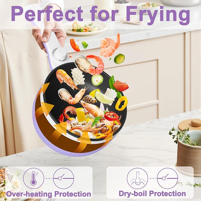 Dezin Hot Pot Electric, 1.5L Non-Stick Portable Electric Pot, Dual Power | 700W Upgraded Electric Pot for Cooking Steak, Egg, Oatmeal, Soup, Mini Ramen Cooker for Dorm, Travel, Camping, RV, Purple Pan