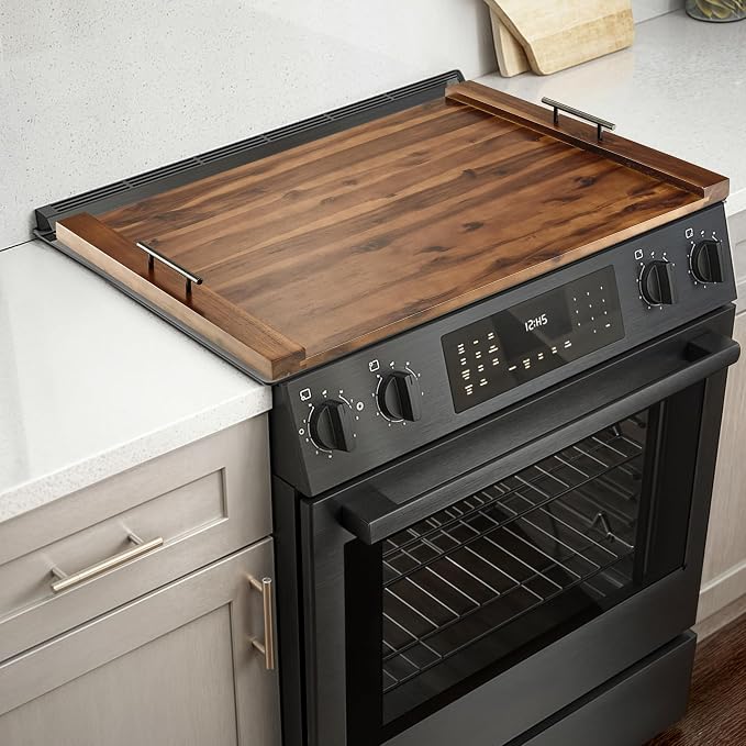 TIDITA Acacia Stove Top Covers for Electric Stove, Handles, Walnut color | Acacia Wood, Metal Handles, Non-Skid Pads, Easy Assembly, Wooden Noodle Board for Gas Stovetop, Gas Stove Cover, Multi-Use