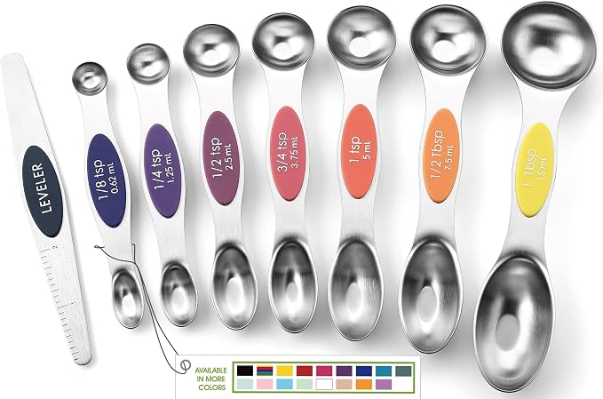 Spring Chef Stainless Steel 8 Magnetic Measuring Spoons, Mountain Sunrise | Nesting Metal Teaspoon & Tablespoon Measuring Spoons with Leveler for Dry & Liquid Ingredients, Dual Sided, Dishwasher Safe