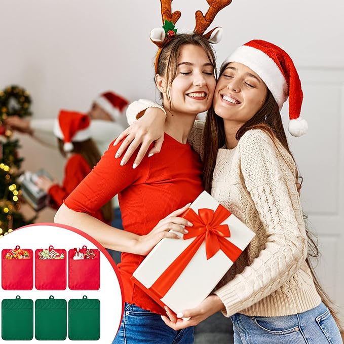 R HORSE 6 Pack Christmas Red Green Pot Holders with Pockets, 7''x 9'' | Cotton Kitchen Hot Pads, Heat Resistant Oven Mitts, Non-Slip Potholder Terry Cloth, Ideal for Baking, Cooking, Christmas Gift