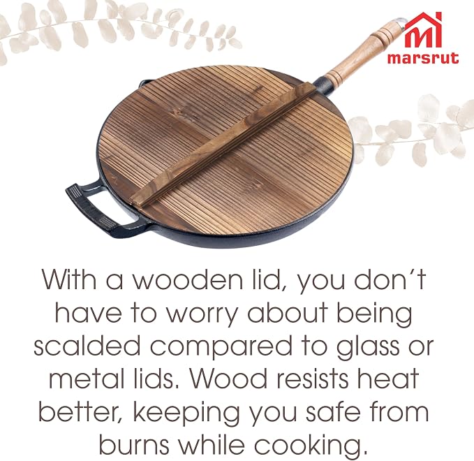 Wooden Wok Lid, 26cm/10inch Diameter, Cover Lids for Pot Pan, Cast Iron Wok, with Large Handle, Natural Wood for Anti-Hot, Anti-Spillover, Stir Fry Pan, Lightweight Handcrafted Kitchen Accessory Tool