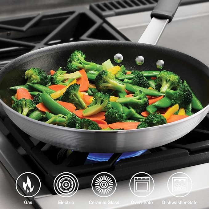 Tramontina Professional 12-Inch Non Stick Large Frying Pan | Heavy-Gauge Aluminum Skillet with Reinforced Nonstick Coating, Gray Handle, Dishwasher and Oven Safe