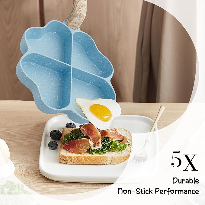 Caannasweis Egg Pan Omelette Pan, 4-Cup Nonstick Breakfast Pan | Frying Pan Egg Cooker Suitable for Gas Stove & Induction Cookware, PFOA PFOS Free, Blue