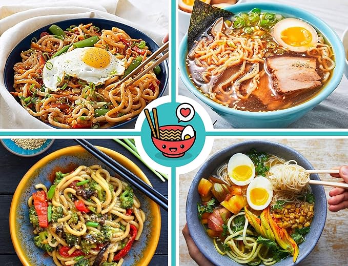 4 Noodle Bowls Set - large 32oz Ramen Bowl Set for authentic Asian Cuisine - with Dipping Bowls, Spoons, Chopsticks & Chopstick Stands. Enjoy Thai Miso Udon Wonton (4 Bowl Set, Black)