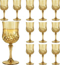 12Pack Plastic Wine Glasses, 7oz Vintage Goblets for Wedding | Unbreakable Crystal Style Reusable Stemware, Elegant Gold Drinking Glass for Party Anniversary & Holiday Celebration