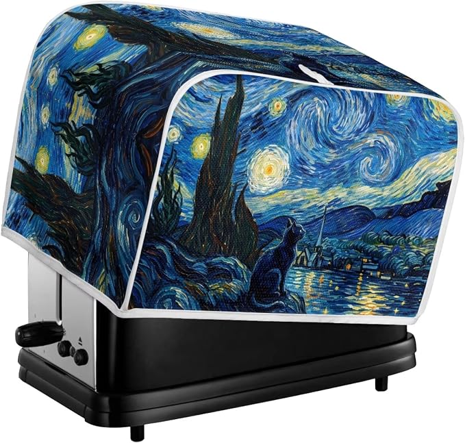 Cat Print Toaster Cover Starry Night Print Bread Maker Machine Covers Anti Fingerprint Toaster Cover Fits Most Standard 2 Slice Toasters