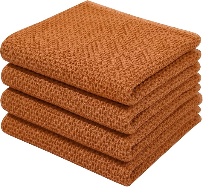 Homaxy 100% Cotton Waffle Weave Kitchen Dish Towels 4-Pack, Burnt Orange | 13 x 28 Inches, Ultra Soft Absorbent Dish Towels, Quick Drying Cleaning Towels