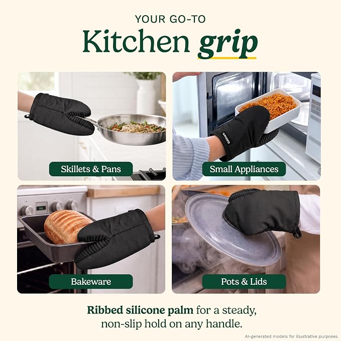 Cuisinart Mini Oven Mitts, 2-Pack 5"x8.5", Heat Resistant 500F | Compact pot holder for baking, air fryer, and cookware, silicone non-slip grip, hanging loop, fits either hand, wipes clean