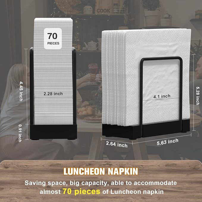 Wican Napkin Holder for Table, Bamboo Iron Standing Napkin Dispenser | Kitchen Dining Farmhouse Cocktail Picnic Bar Rustic Wood Holders, Paper Mail Bills, Suitable All Dining Room Decors, Black