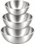 Stainless Steel Mixing Bowls Set of 3, 1.5/2.5/4 Qt Metal Mixing Bowl Set for Baking, Salad, Cooking & Meal Prep, Nesting Stainless Steel Bowls with Measurement Marks, Dishwasher Safe