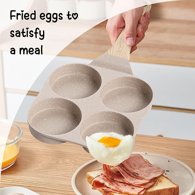 Caannasweis Egg Pan Omelette Pan, 4-Cup Nonstick Granite Omelette Skillet Breakfast Frying Pan Egg Cooker Suitable for Gas Stove & Induction Cookware, PFOA PFOS Free, Brown