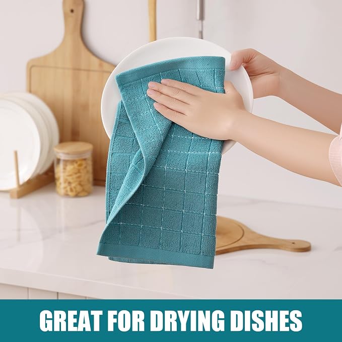 Homaxy 100% Cotton Terry Kitchen Dish Cloths, 6 Pack, Lake Blue | Ultra Soft and Absorbent, Suitable for Drying and Washing Dishes