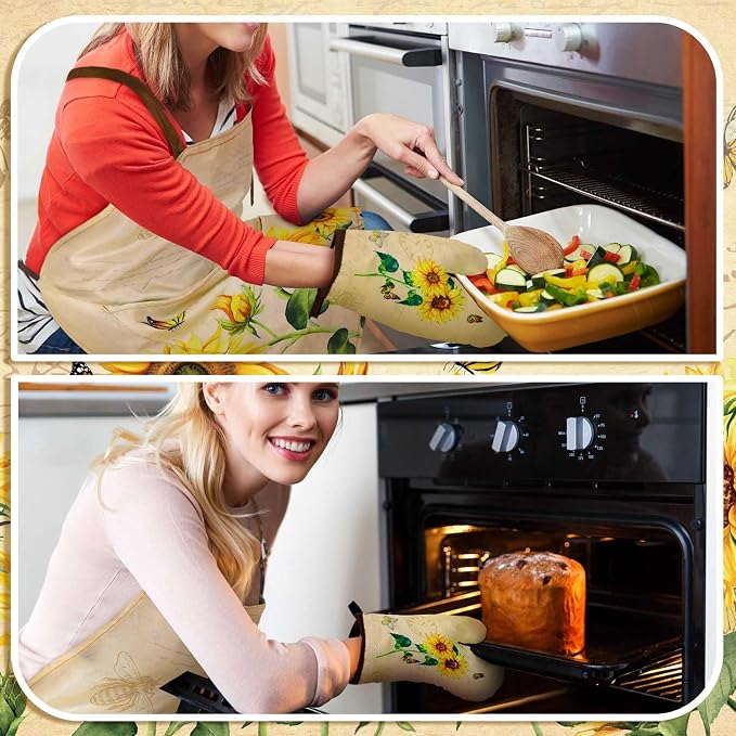 7 Pcs Sunflower Kitchen Linen Set Includes Apron 2 Towels Oven Mitt 2 Pot Holders Cottage core Kitchen Decor Gift