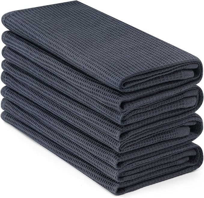 Homaxy 100% Cotton Waffle Weave Kitchen Towels, 4 Pack, Dark Grey | Soft and Absorbent Dish Towels, 16 x 26 Inches Quick Dry Hand Towels