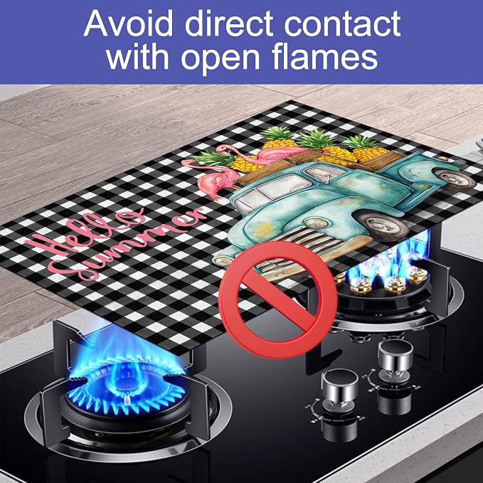HOMETITUTE Hello Summer Stove Top Cover 28x20 Truck Gingham Heat Resistant