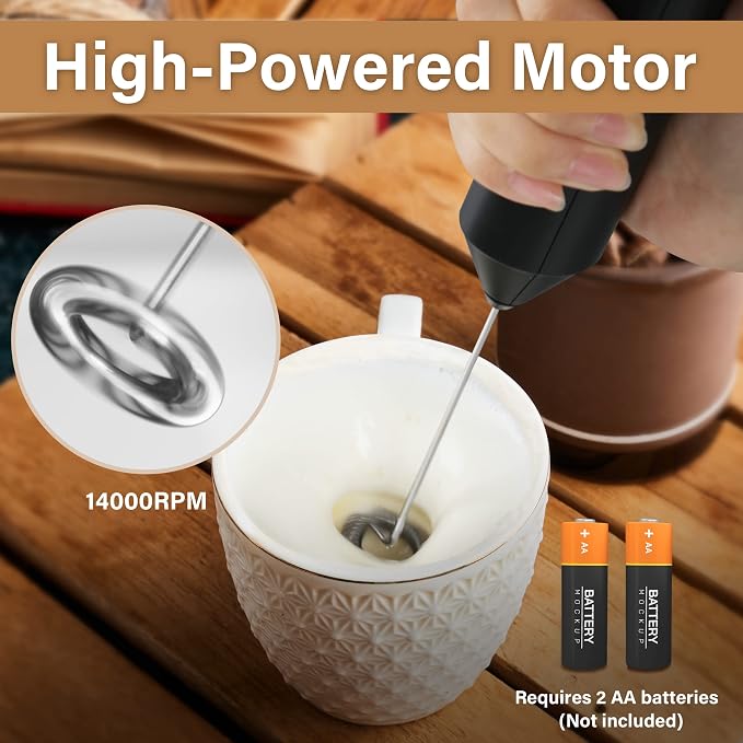 YSSOA Electric Milk Frother Handheld Battery Operated Automatic Milk Foam Whisk Drink Mixer for Coffee, Frappe, Latte, Matcha, Black
