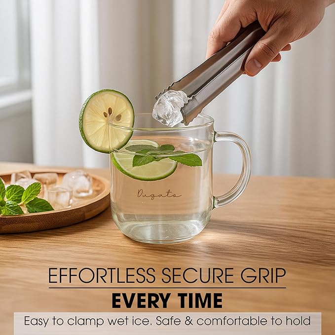 Cocktail Ice Tongs 6.3 in, Stainless Steel with Grip Teeth, 2-Pack | Compact Handheld Size, Food-grade Serving Tool for Ice Buckets & Drink Stations, Olives & Garnishes