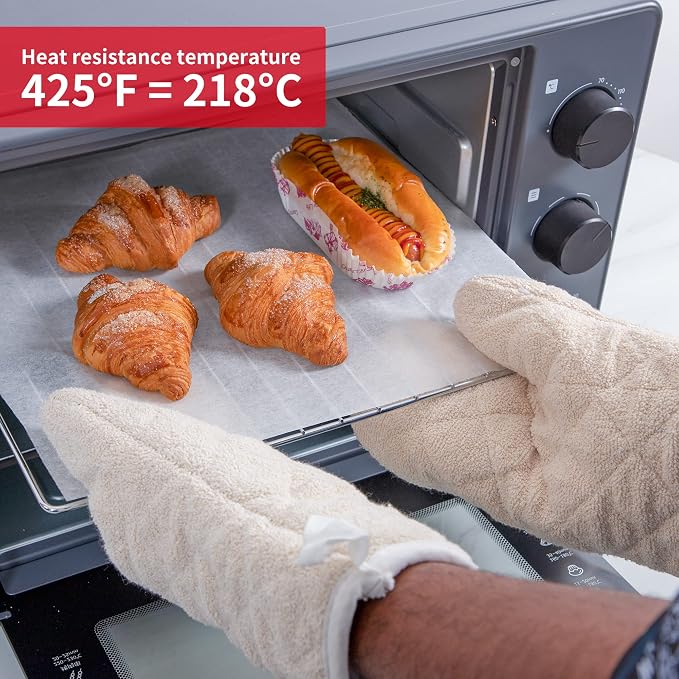 Terry Cloth Oven Mitts 100% Cotton Heat Resistant 13" 482°F Set of 2 | Quilted Lining, 1 Pair, Heat Resistant, Classic, Cotton Blend, Cooking, Baking, Grilling, Non-Slip Grip