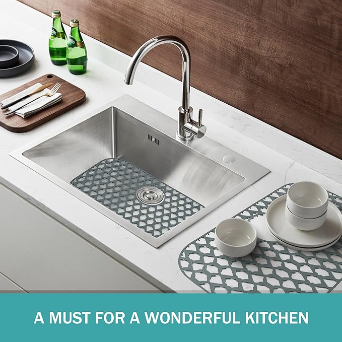 Silicone Kitchen Sink Protectors Mats - 12" 13" 14" 16" 18" 19" 21" 22" 24" 25" 26" 28" 30", Heat Resistant, Machine-wash(22”x13”, Rear Drain)