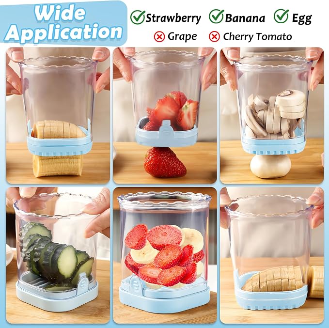 Creative Strawberry Slicer, Detachable Cutter with Push Plate (Blue)