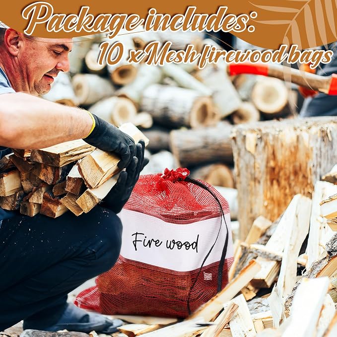 10 Pcs Onion Bags Reusable Mesh Produce Storage with Drawstring Firewood Bags Onion Potato Storage Sacks for Garden Vegetable Fruit Produce Packaging Supplies (24 x 28 Inch)